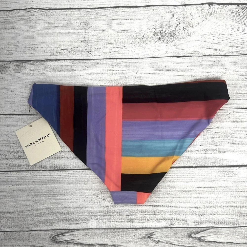 NEW Mara Hoffman Zoa Black Multi Standard Bikini‎ Bottom Vacation Beach Size L